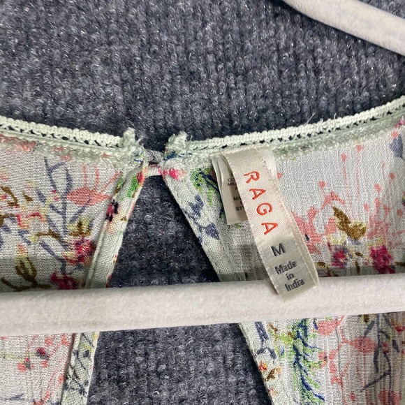 Raga Mini Dress Medium Green Pink Floral Print Secret Escape Long Sleeve - Picture 10 of 12